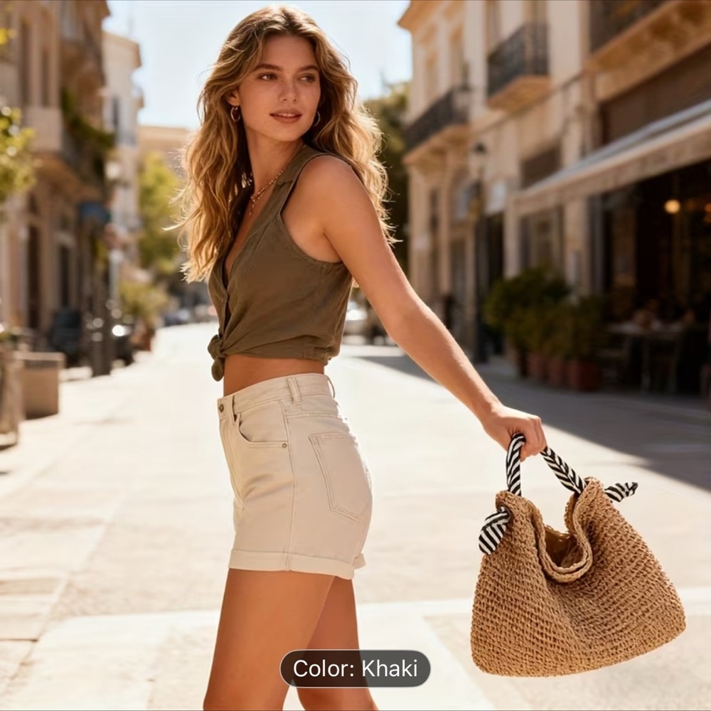 Stylish Bohemian Woven Shoulder Handbag Bag Purse Boho Straw Beach Vacation tote - Picture 2 of 3
